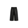 Black wide-leg shorts with a textured leather-like finish, shown flat on a white background.