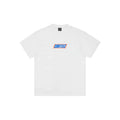 White t-shirt with a logo on a white background