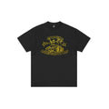 Corteiz Black t-shirt with yellow graphic design on a white background