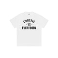 White t-shirt with 'Corteiz vs Everybody' text on a white background