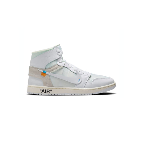 White high-top sneaker with 'Off-White' branding on a white background