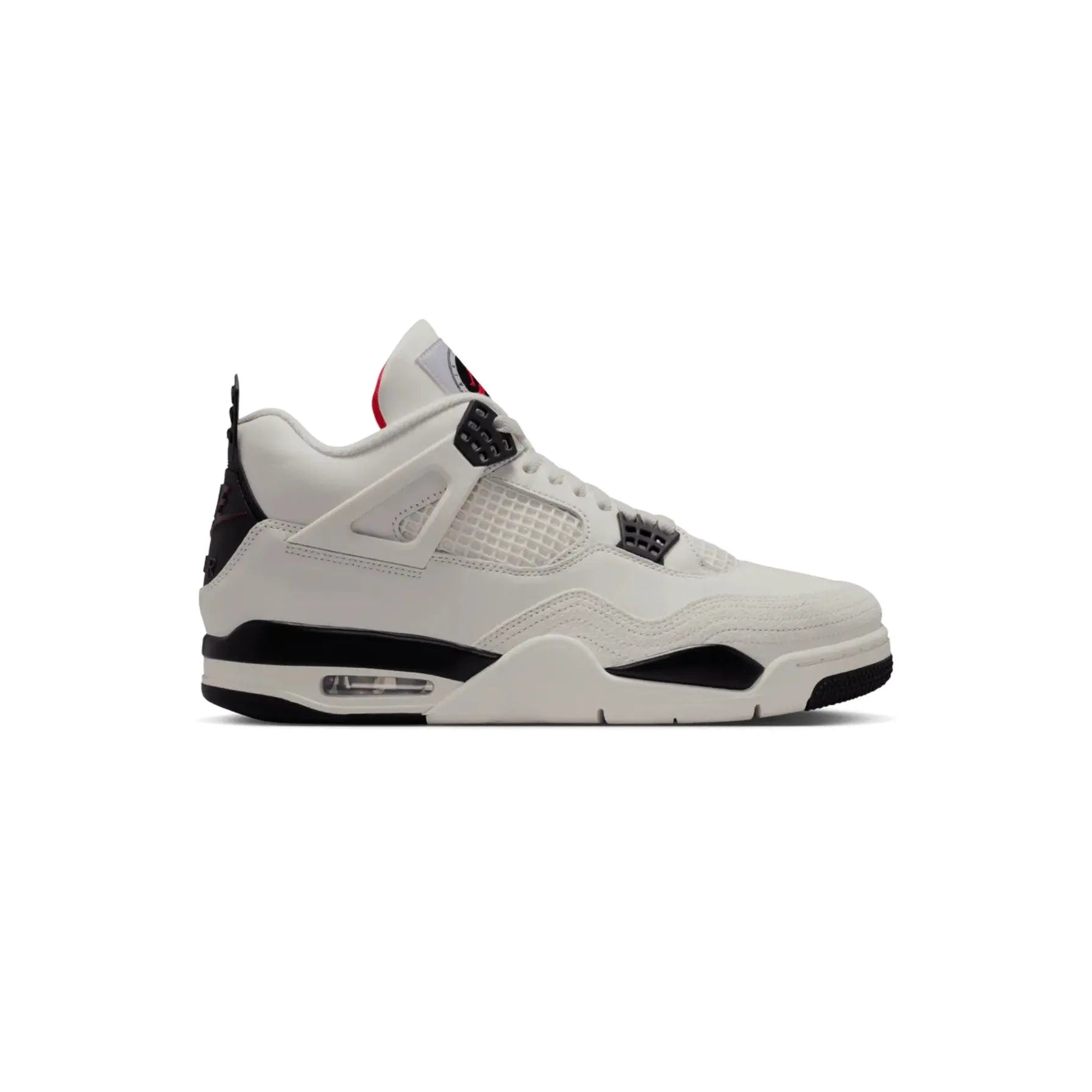 White sneaker with black and red accents on a white background