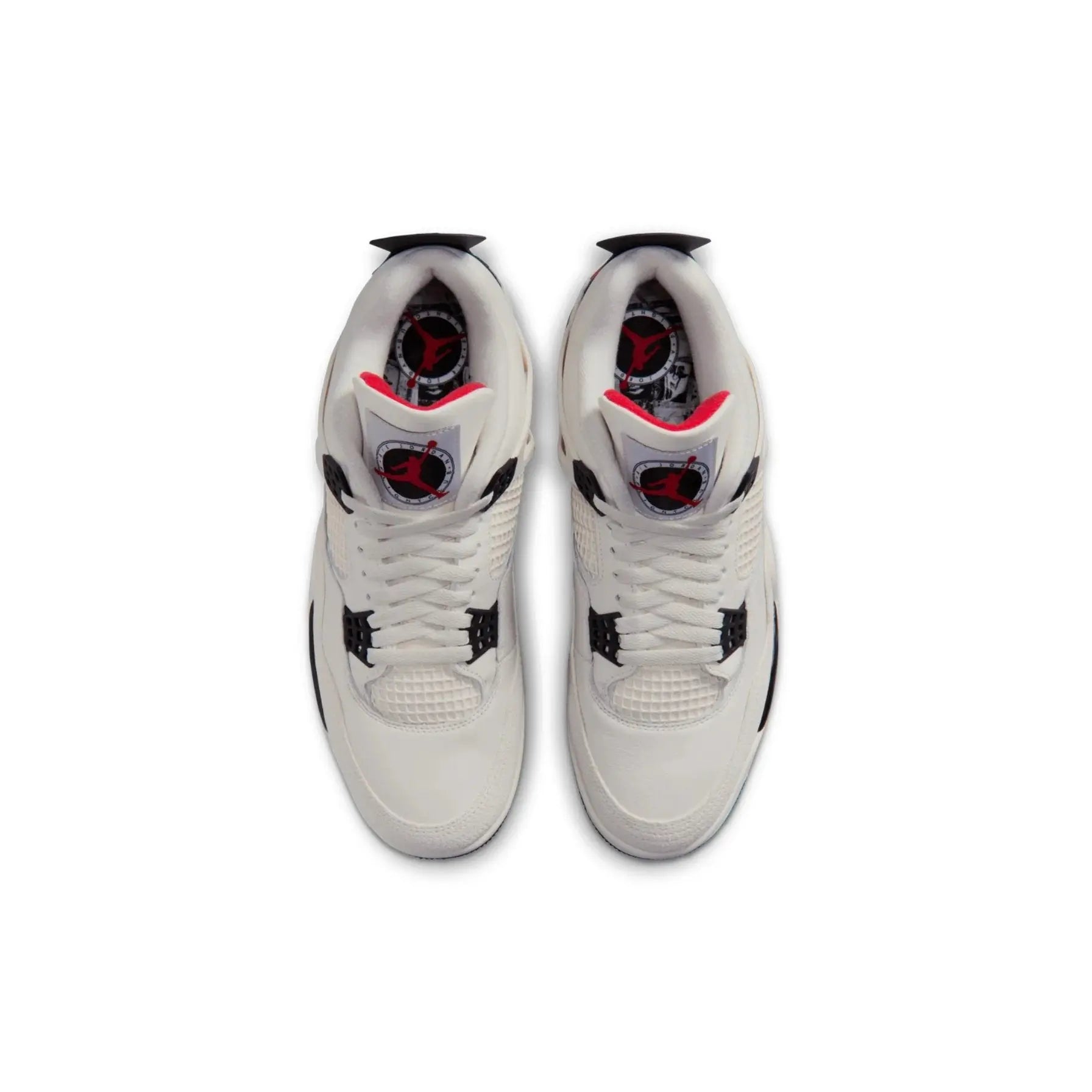 White sneakers with black and red accents on a white background