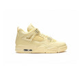 A single Air Jordan 4 sneaker in a pale cream or light beige colorway, shown in a side profile view against a plain white background.