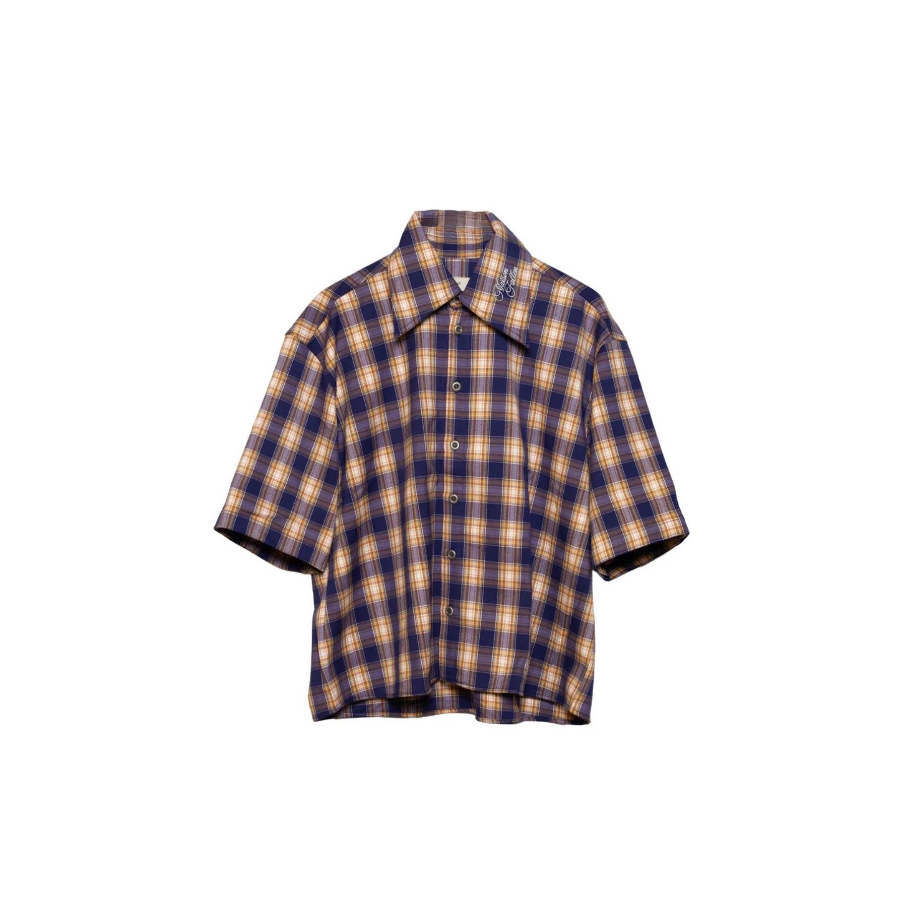 Plaid shirt with short sleeves on a white background
