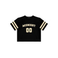 Black t-shirt with 'Midnight 00' text on a white background