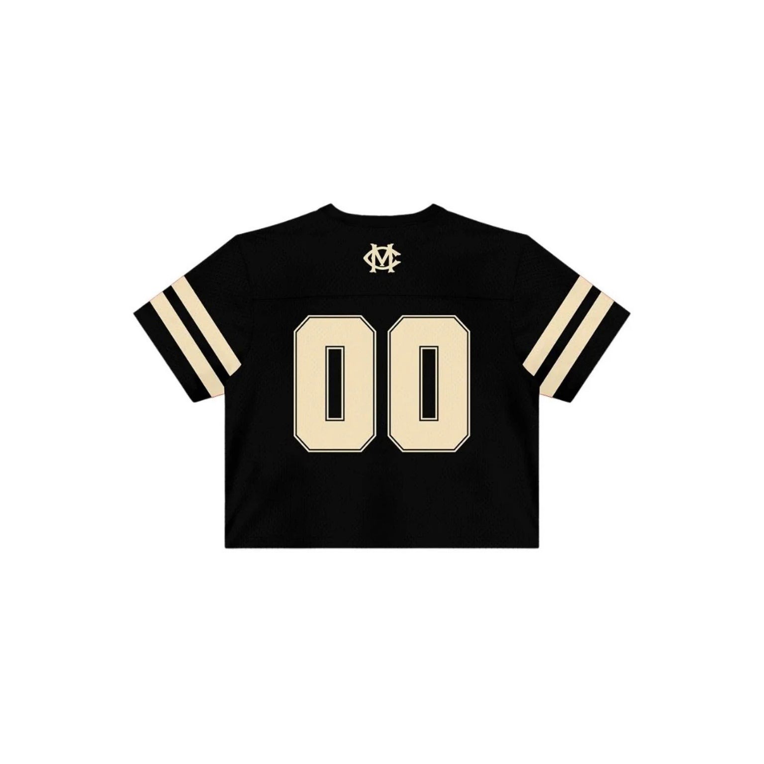 Black sports jersey with beige accents on a white background
