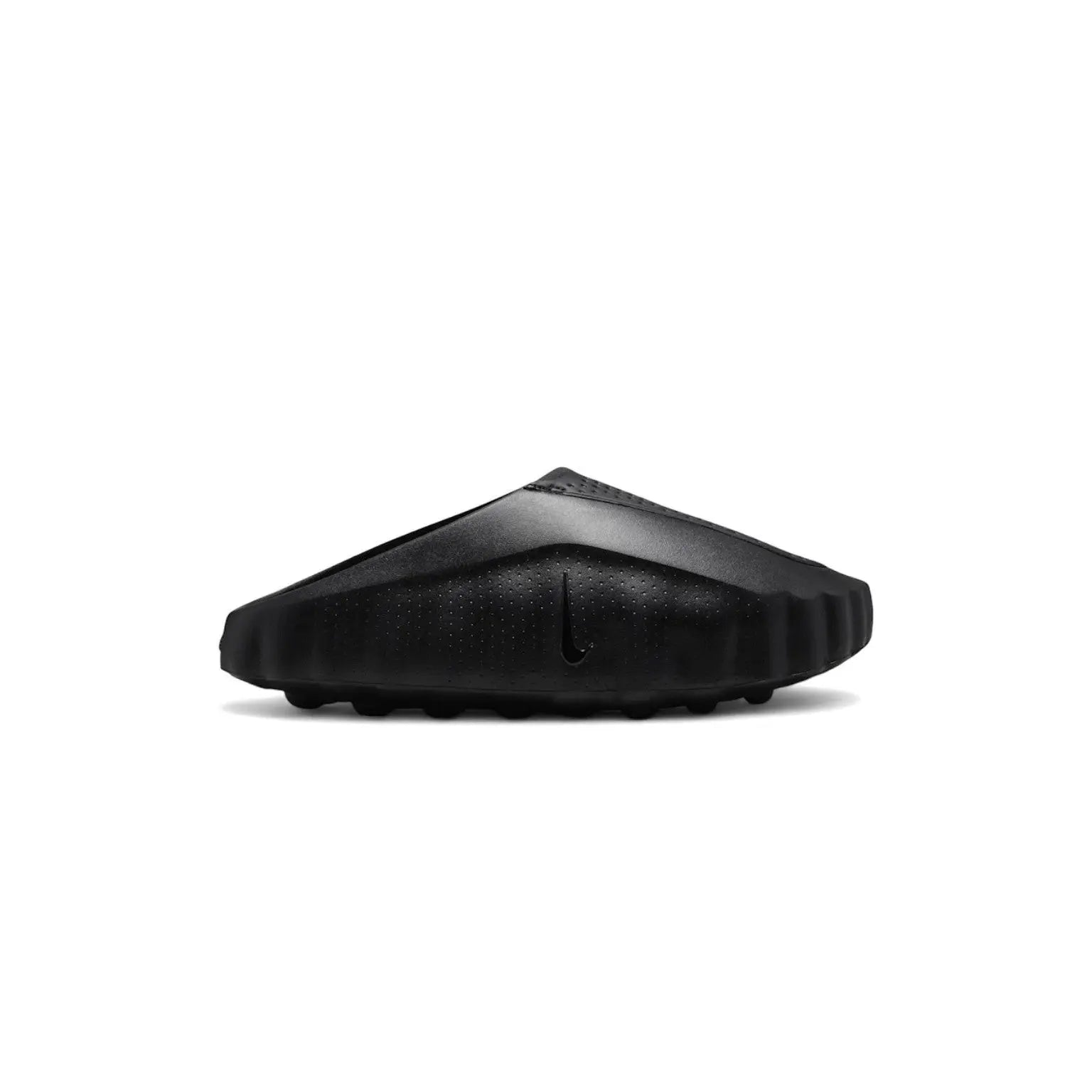 A single black Nike slide sandal shown from a side profile view against a solid white background.