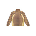 Plaid pullover with contrasting sleeves on a white background