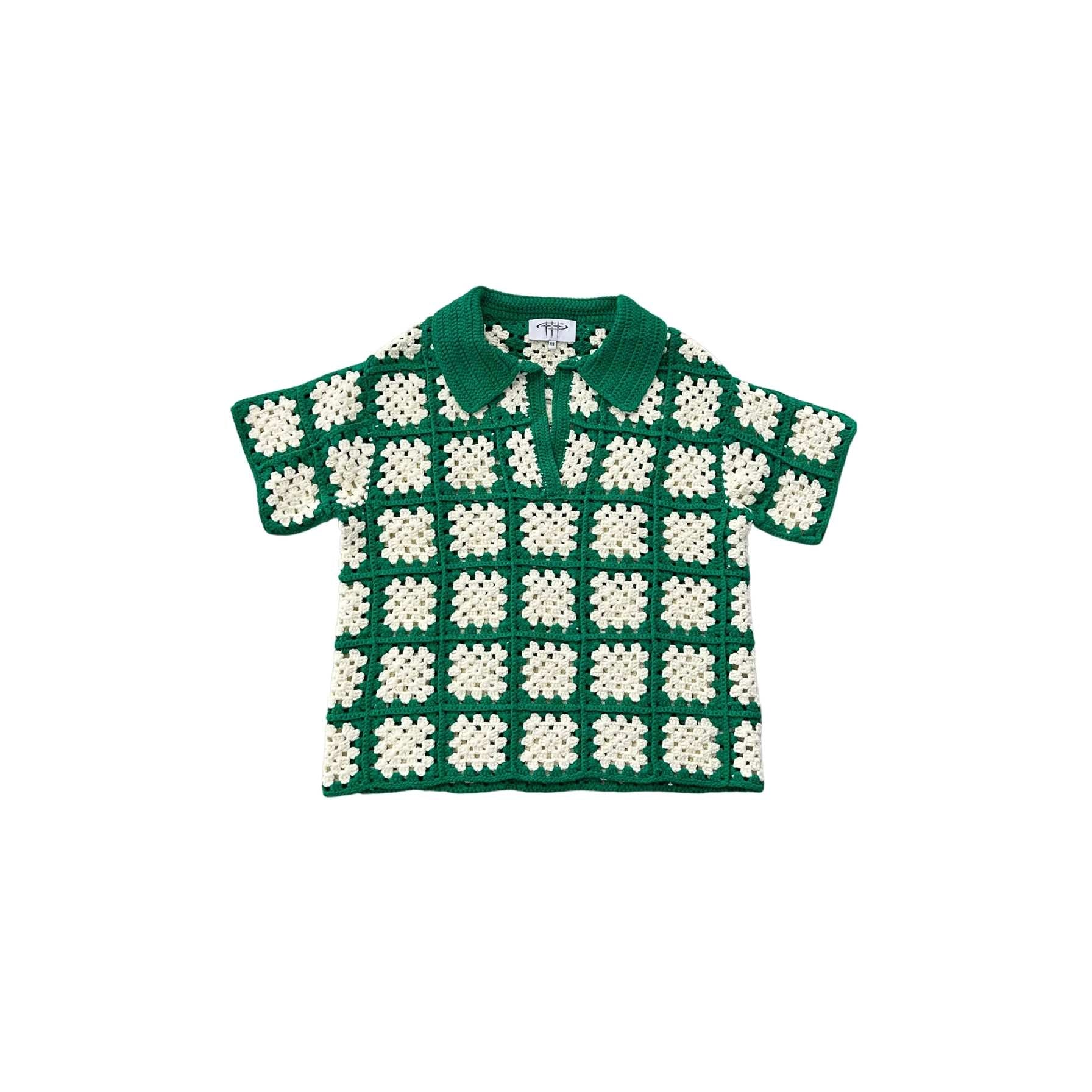 Green and white checkered shirt on a white background