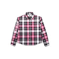 Pink and black plaid shirt on a white background