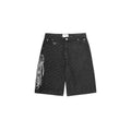 Black checkered shorts with white embroidery on a white background