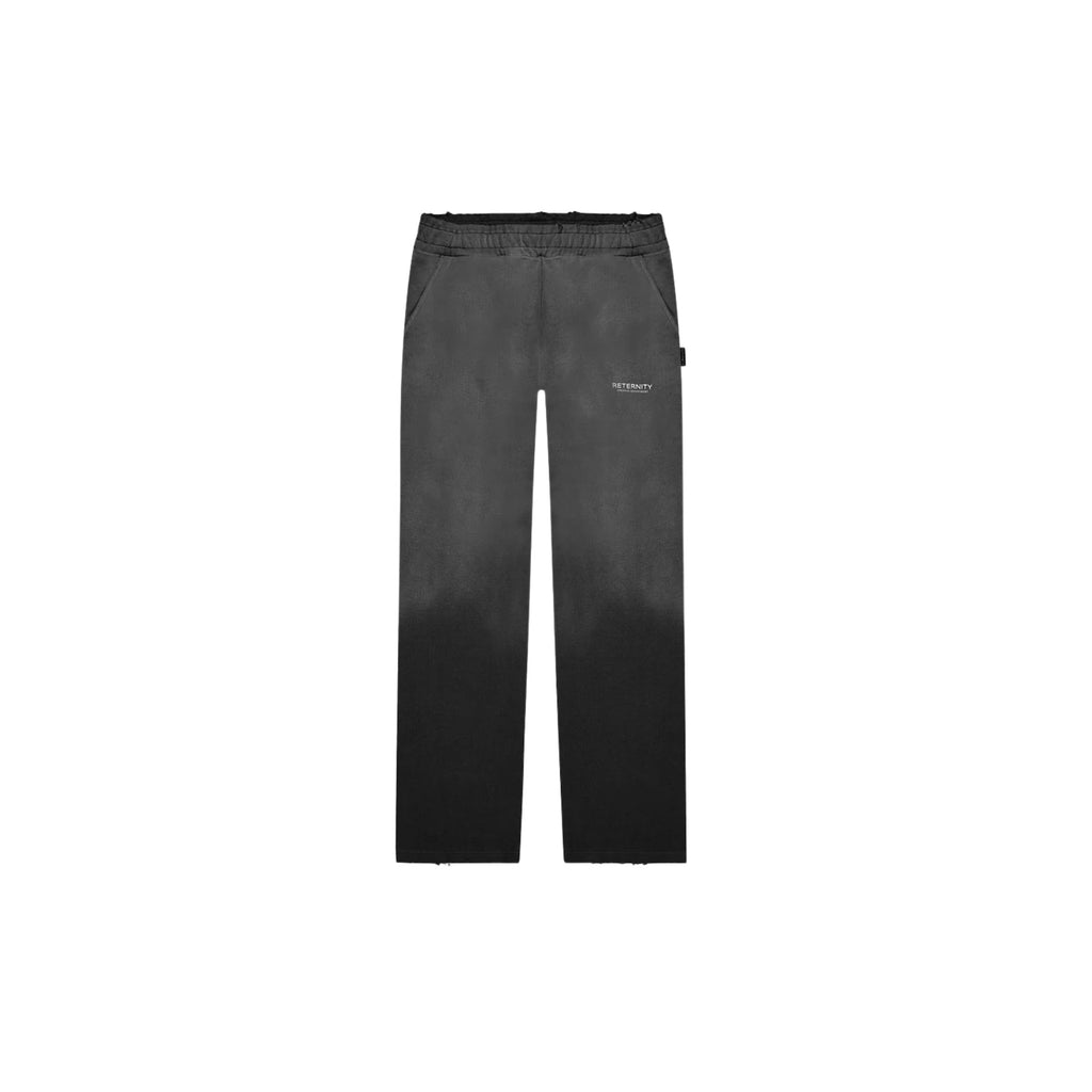 Black pants with a brand logo on a white background