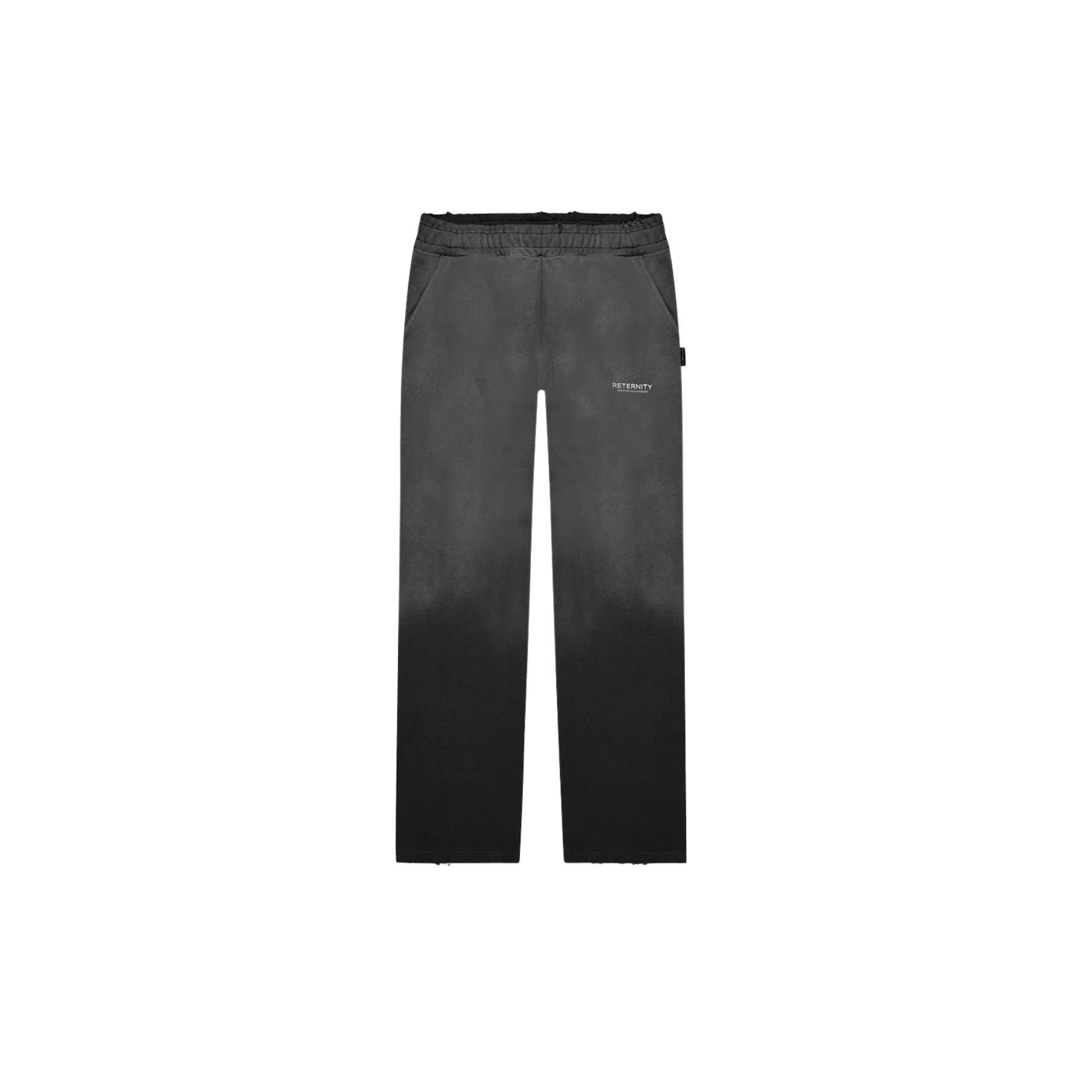 Black pants with a brand logo on a white background