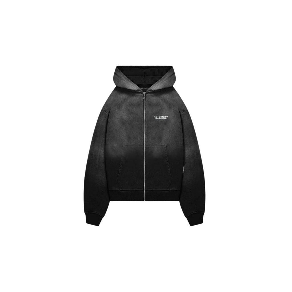 Black leather jacket with a brand logo on a white background
