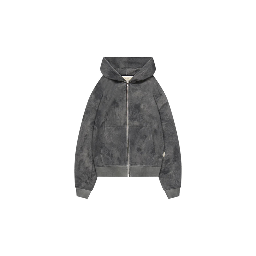 Gray hoodie with a zipper on a white background