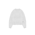 A light gray knit crewneck sweater with long sleeves, shown flat against a solid white background.