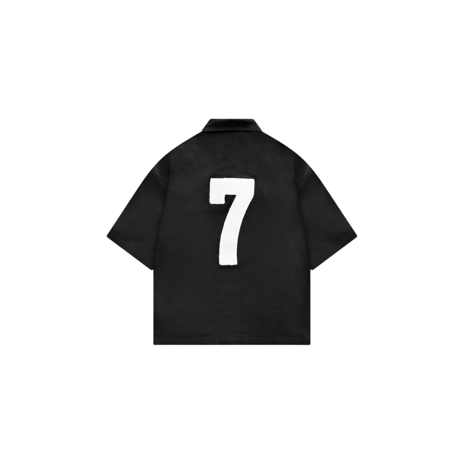Black shirt with a white number 7 on the back against a white background