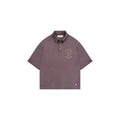 Purple polo shirt with a logo on a white background