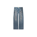 Blue distressed jeans on a white background