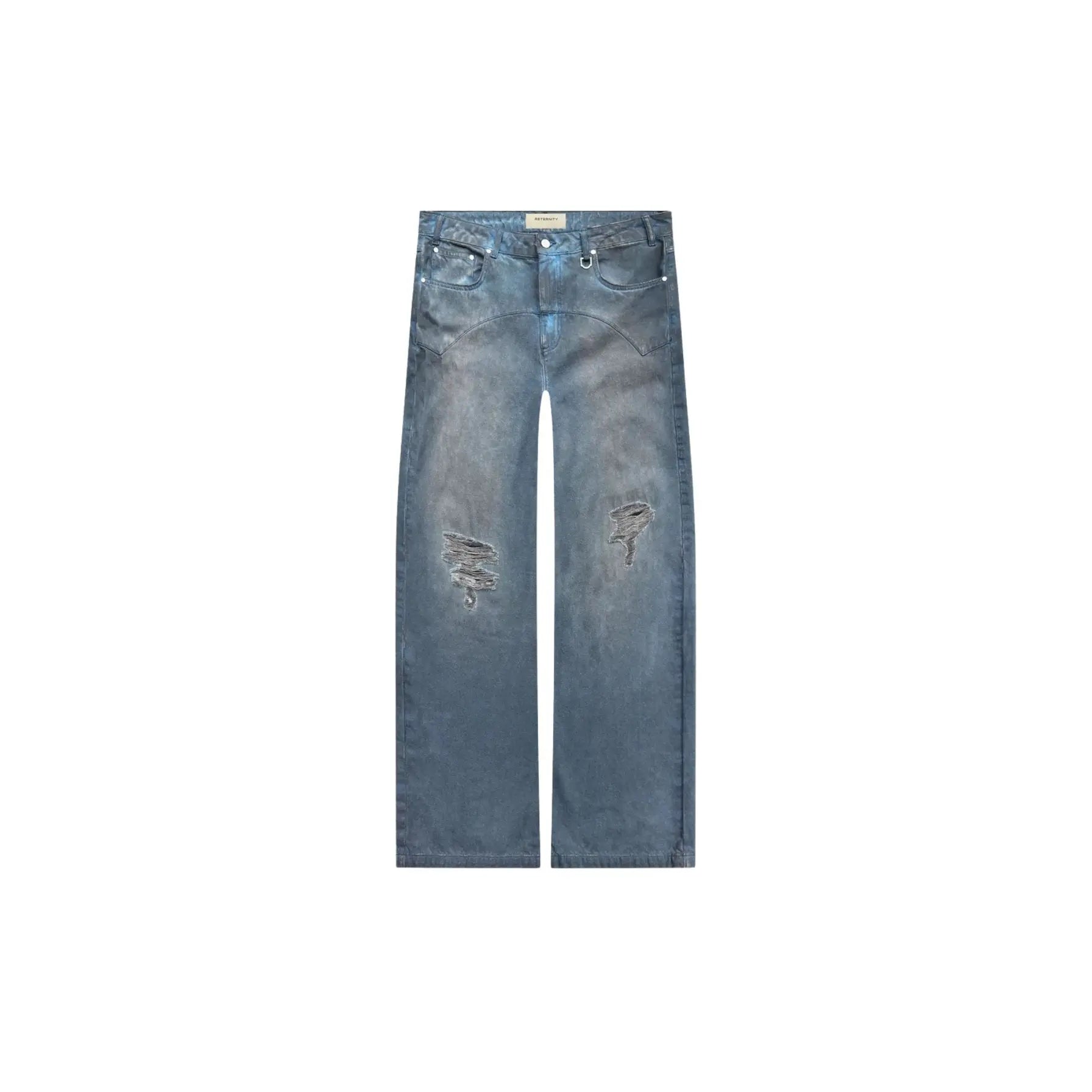 Blue distressed jeans on a white background