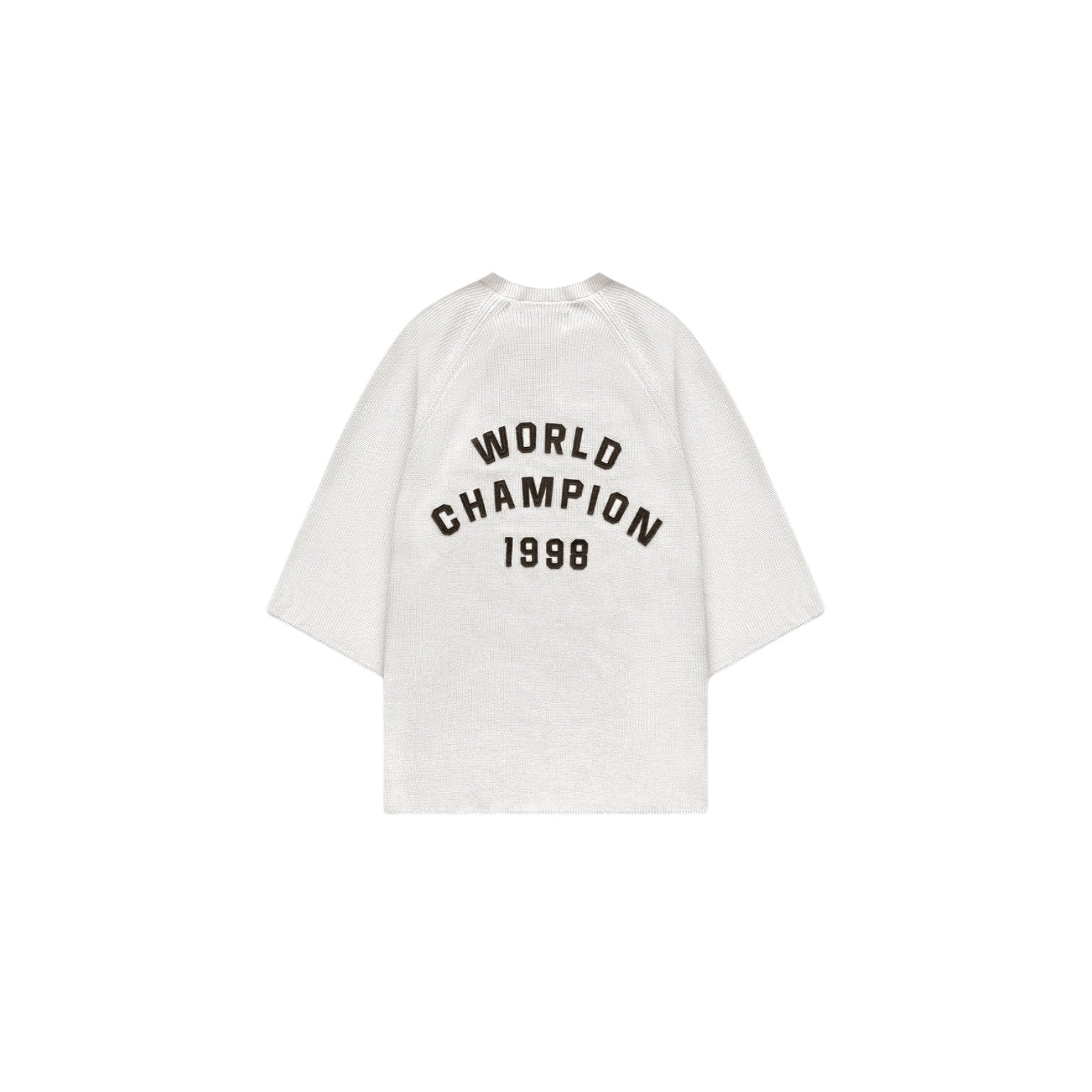 White t-shirt with 'World Champion 1998' text on a white background
