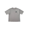 Gray t-shirt with a logo on a white background