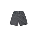 Grey denim shorts on a white background