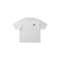 White t-shirt with a logo on a white background