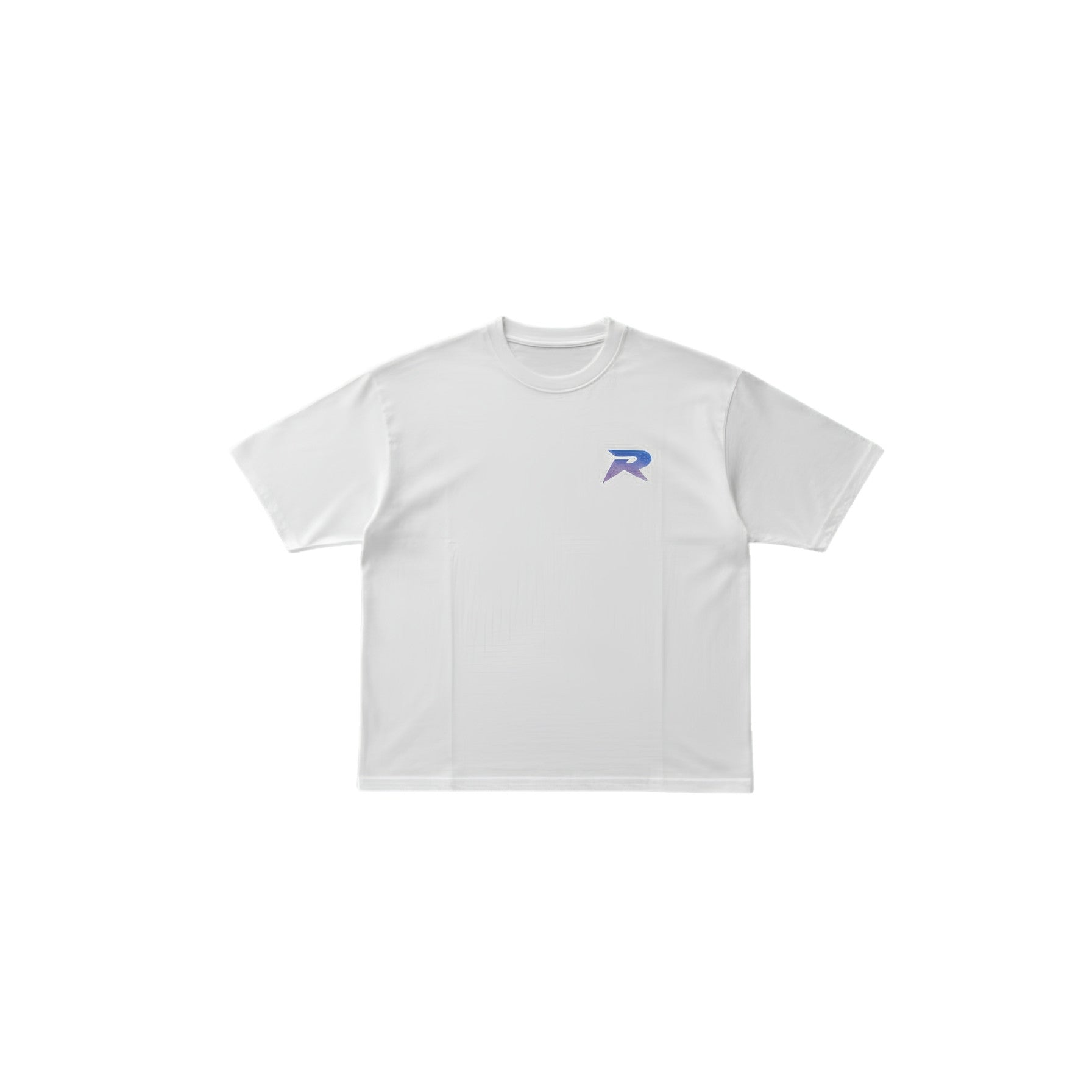 White t-shirt with a logo on a white background
