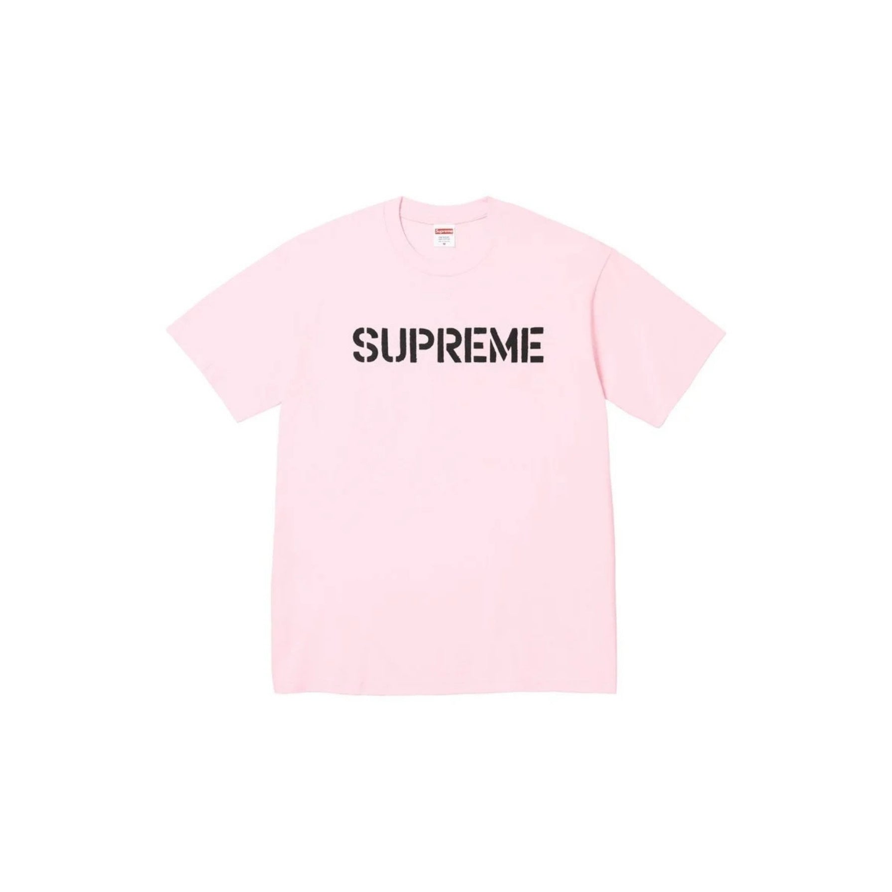 Pink t-shirt with 'Supreme' logo on a white background
