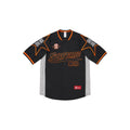 Black and orange baseball jersey with Supreme branding on a white background