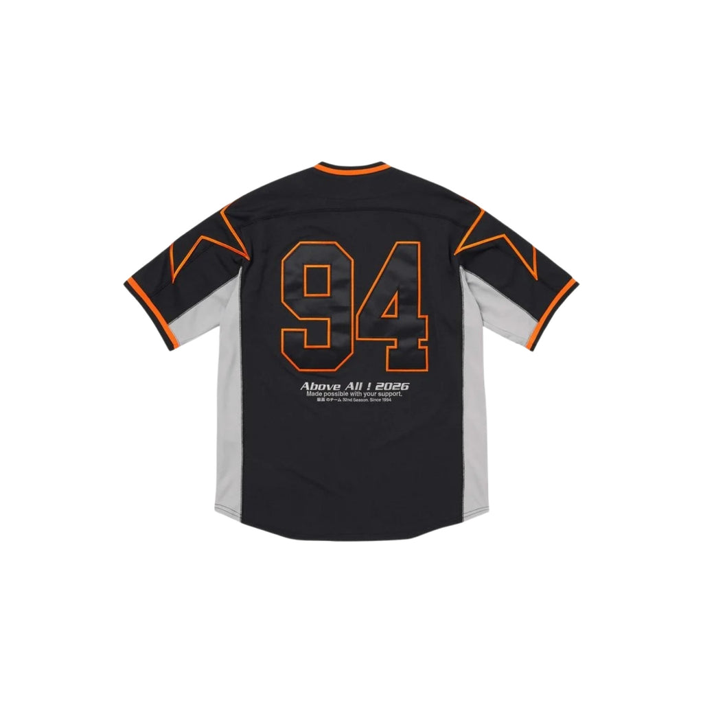 Black sports jersey with orange accents and number 94 on a white background