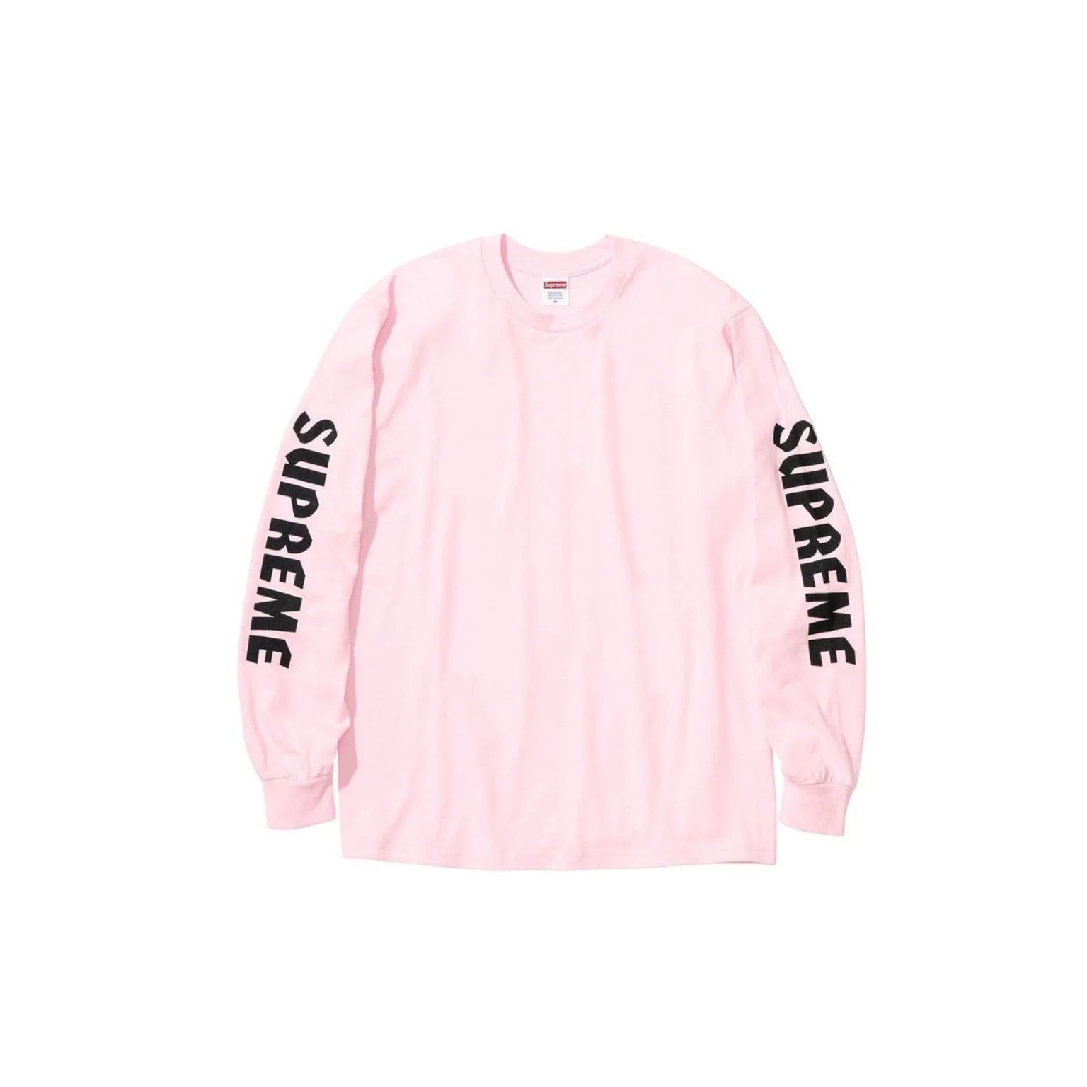Pink long-sleeve shirt with 'Supreme' logo on a white background