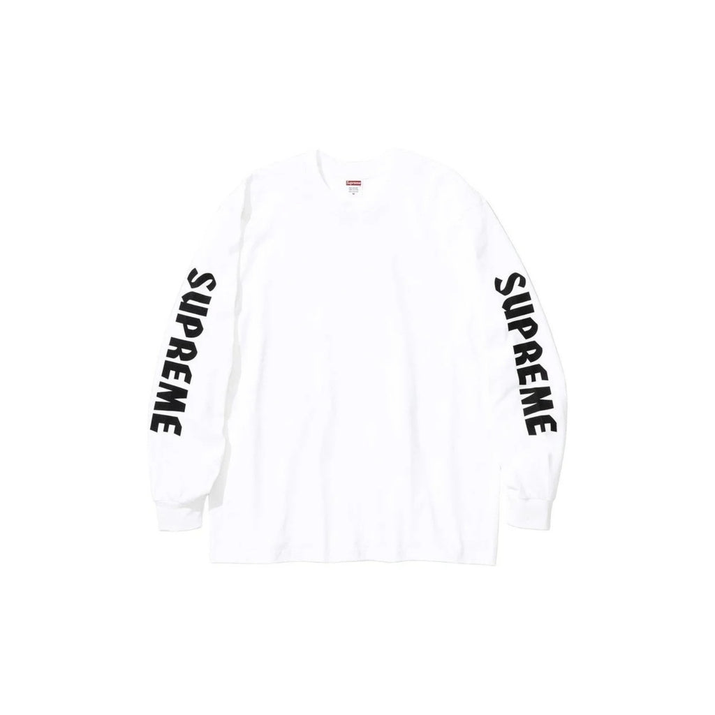 White hoodie with 'Supreme' logo on a white background